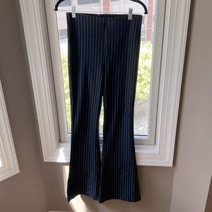 Forever 21 Navy and White Striped Flare Stretch Pants